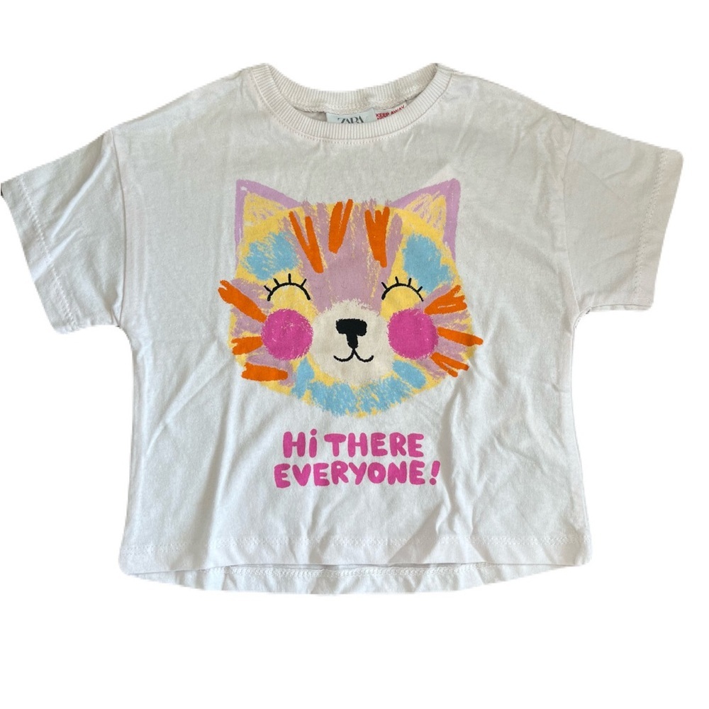 ZARA Pale Pink Kids Cat Graphic T-Shirt